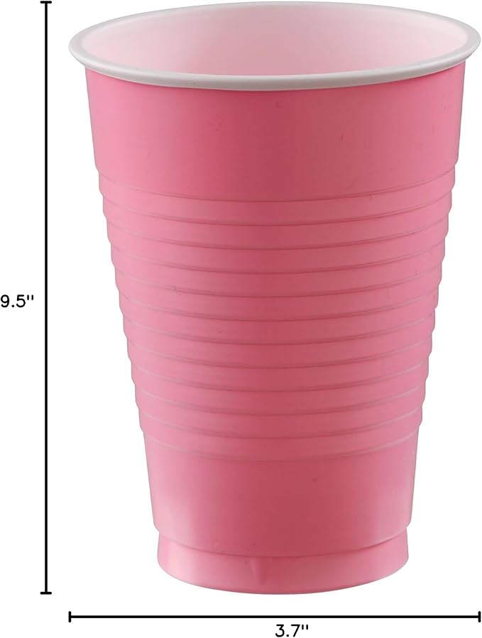 New Pink Plastic Cups (Pack of 20) - 12 oz. - Versatile Drinkware for Indoor & Outdoor Parties, Weddings, Birthdays, Celebrations & More