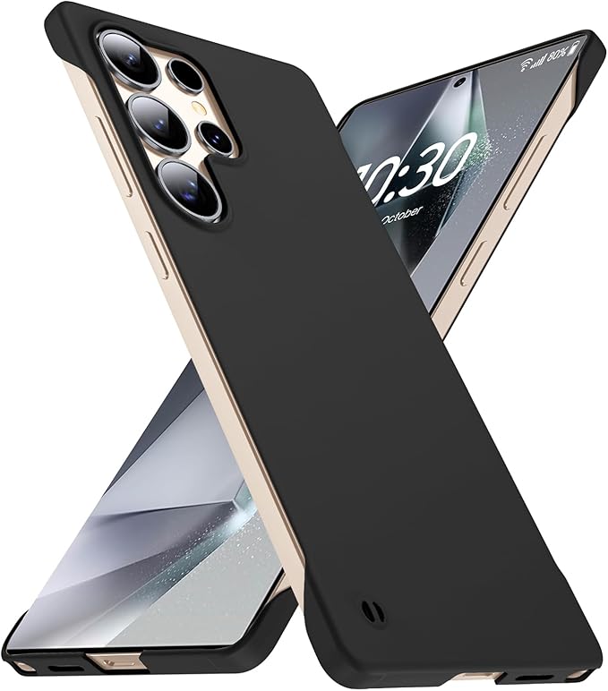 GRECAZO Slim Borderless for Samsung Galaxy S25 Ultra Phone Case 6.9"(2025) Ultra-Thin Lightweight Frameless Matte Hard PC Cover Case with Pull Ring Minimalist Non Slip Rope-Black