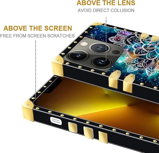 Compatible with iPhone 13 Pro Max Case, Starry Sky Colourful Mandala Luxury Golden Decoration for Girl Women Soft TPU Shockproof Protective Hard PC Back for iPhone 13 Pro Max