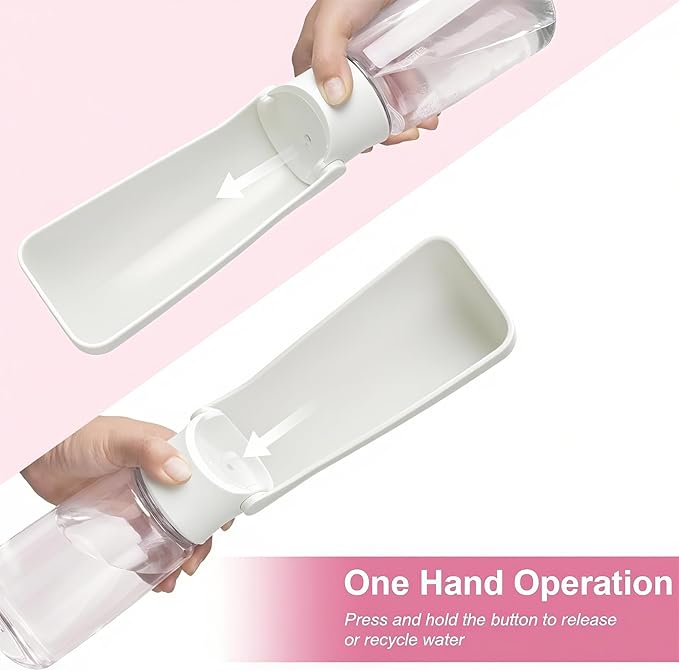 Portable Dog Water Bottle, Foldable Dog Water Bottle Leak Proof Dispenser for Puppy Small Medium Large Dogs, Pet Drink Cup for Walking Hiking Traveling(White,19oz)