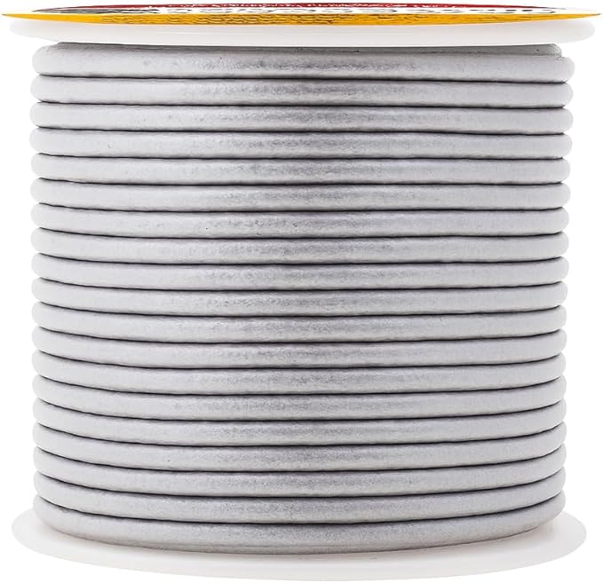 Mandala Crafts Round Genuine Silver Leather Cord for Jewelry Making – 2mm Cowhide Leather Rope String Lace for Kumihimo – 20 Yards Cowhide Craft Cording Spool