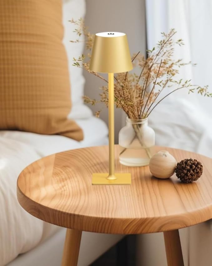 Fizrice Cordless Table Lamp, 6000mAh Battery Operated, 250LM Adjustable Brightness IP65 Height Adjustable - Set of 2 Gold Wireless Lamps for Restaurant Patio Bedside Outdoor Cafe & Home Decor