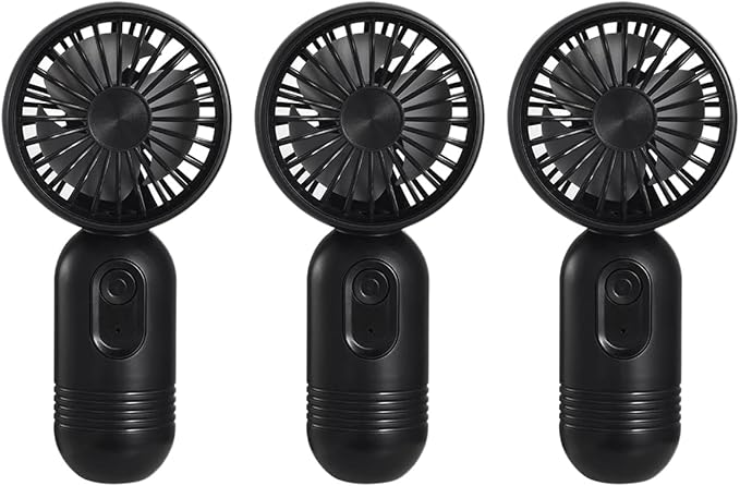 VanSmaGo Portable Mini 3-pack Handheld Personal Small Fan with 3-speed for Travel, USB Rechargeable Battery Operated Eyelash Fan, Black