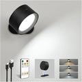 LED Wall Mounted Lights, Rechargeable Wall Sconces Lamp, 3 Color Temps & Remote and Touch, 360°Rotation Dimmable Cordless Wall Light for Study Bedroom Reading Bedside(Black, 1 Pack)
