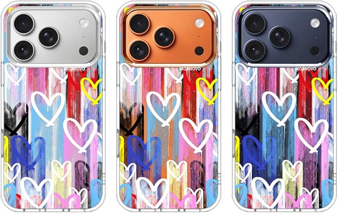 MOSNOVO for iPhone 17 Pro Case, Shockproof Military-Grade Protection 6.6ft Drop Tested, Camera Control, Clear Phone Case for iPhone 17 Pro, Graffiti Hearts Design