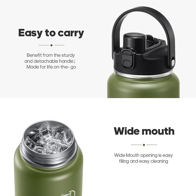 64oz Half Gallon Insulated Water Bottle with 2-in-1 Lid (Chug & Straw), Double Walled Vacuum Stainless Steel Water Bottles, Wide Mouth Leakproof Insulated Jug with Straw