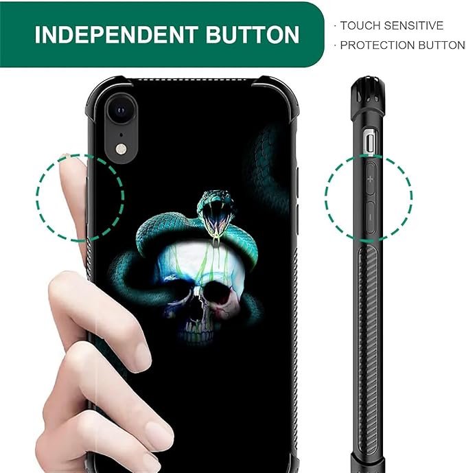 for iPhone XR Case, Skeleton Winding Snake Pattern Graphic Design Girl Boy Soft Silicone Hard Acrylic Shock Protection for iPhone XR