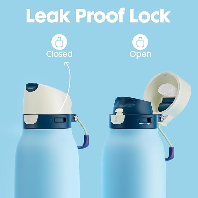 Meoky 24 oz Travel Water Bottle Insulated: Leak Proof Locking Lid, 2-in-1 Straw and Spout, 24 Hours Cold, Top Handle, Fits in Car Cup Holder, Stainless Steel Slim Water Bottle for Hiking, Cove