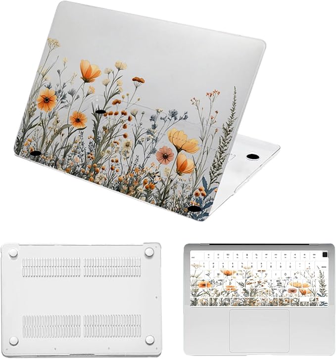 Case for New MacBook Pro 15 inch 2019 2018 2017 2016 Release (Model A1990 A1707),Anti-Fingerprint Hardshell Protective Case Cover & Keyboard Cover for Pro 15.3",Clear Flowers