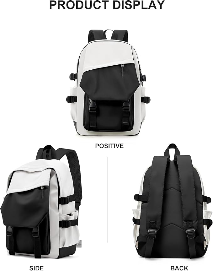 coowoz School Bag Lightweight Casual Daypack College Laptop Backpack for Men Women Water Resistant Travel Rucksack for Sports High School Middle Bookbag for girls(Black white)