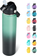 Fijinhom 24oz Insulated Stainless Steel Water Bottle, Wide Mouth Double Wall Vacuum, Silicone Straw, Sweat & Leak Proof, BPA Free Insulated Water Flask for Travel, Keep Cold 24h Hot 12h, Green & Black