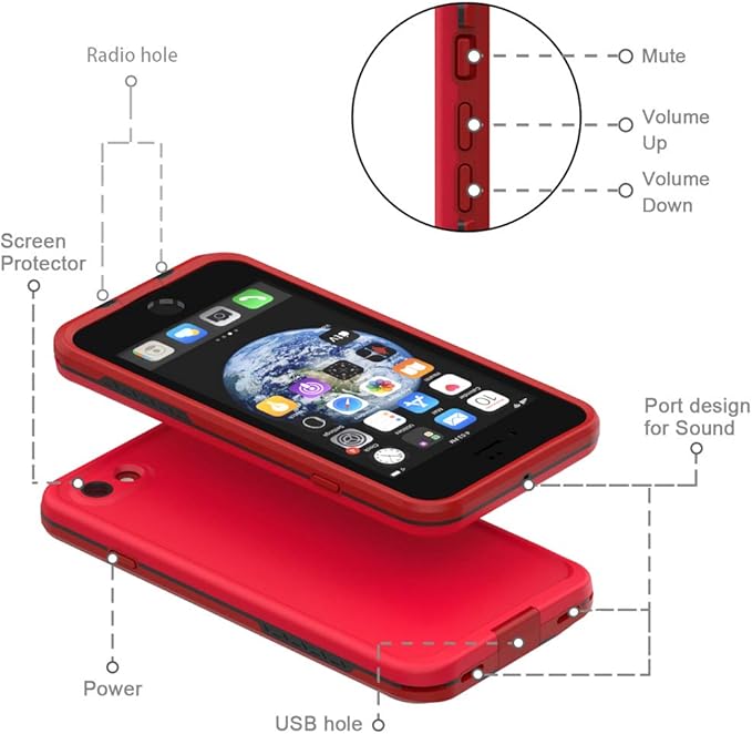 Diverbox for iPhone SE 2020/iPhone 8 Waterproof Case - Shockproof IP68 Full-Body with Screen Protector, Underwater 4.7" Cover (Bright red)