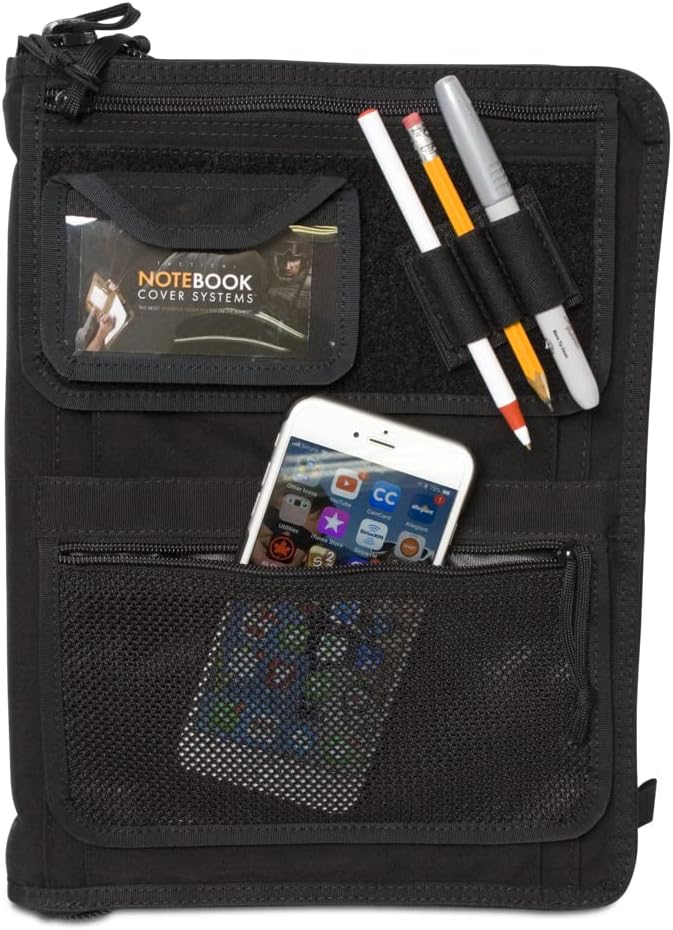 Tactical Admin Notebook Cover System, Zippered Map Case, Fits US Standard & A4 Notebooks (Black)