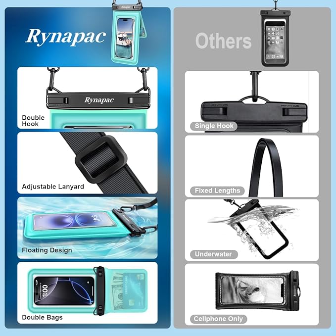 [Up to 8.5''] Waterproof Phone Pouch Floating 2 Pack, IPX8 Double Space Waterproof Phone Case with Lanyard for iPhone 17 16 15 Pro Max, Galaxy S26 Ultra, Cellphone Dry Bag Beach Cruise Ship Essentials