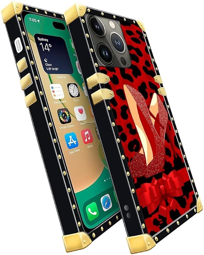 Compatible with iPhone 14 Pro Case, Elegant High Heels Luxury Golden Decoration for Girl Women Soft TPU Shockproof Protective Hard PC Back for iPhone 14 Pro