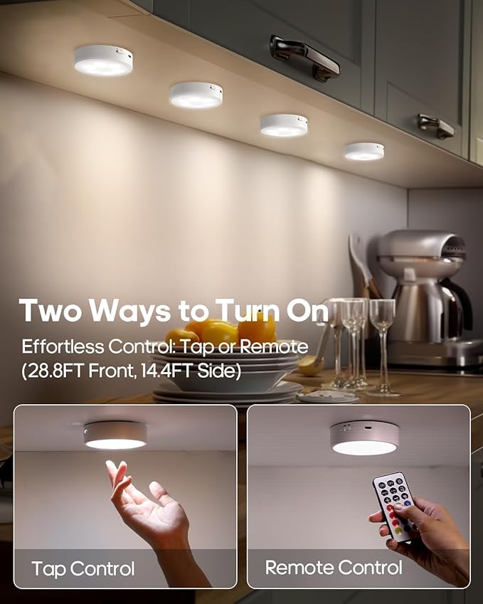 GOODEA.fun Puck Lights with Remote, 13 RGB Colors LED Under Cabinet Lights, Rechargeable Baterry Operated Under Cabinet Lighting Tap Lights, Stick on Lights with Dimmer and Timer（3 Pack）