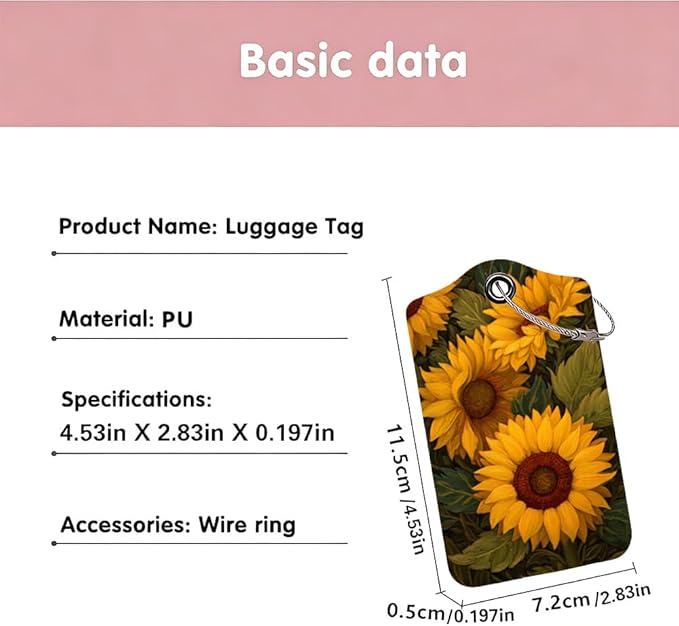 2Pcs Sunflower Luggage Tags for Suitcases, 2.83x4.53 Travel ID Labels with Privacy Cover, Summer Vacation Essentials, Aesthetic Bag Tags for Backpacks, Mothers Day Graduation Gift Ideas