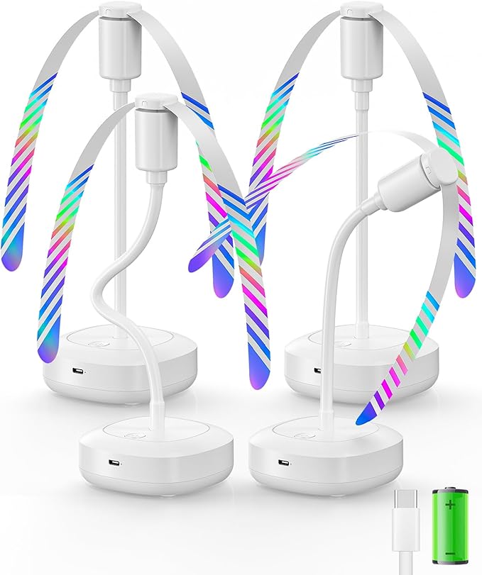 Edvision 4 Pack Food Table Fan, 2000mAh USB Powered Rechargeable Food Fan, Portable Fan with Flexible Goose-Neck and Soft Blades for BBQ, Patio, Party (White)