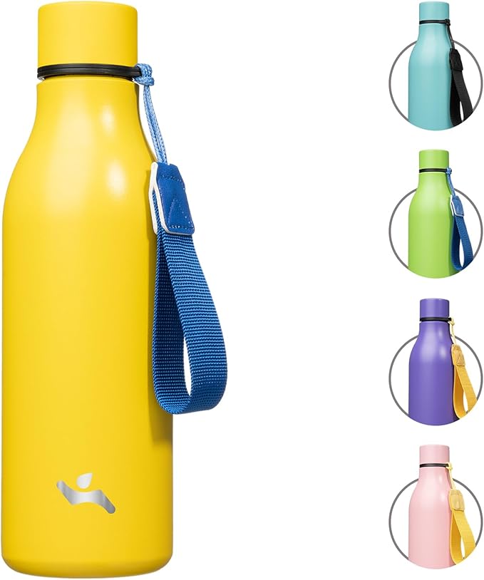Konokyo Insulated Water Bottle with Strap,18 oz Double Wall Stainless Steel Vacuum Bottles Metal Water Flask,Yellow