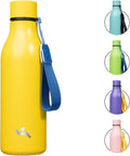 Konokyo Insulated Water Bottle with Strap,18 oz Double Wall Stainless Steel Vacuum Bottles Metal Water Flask,Yellow