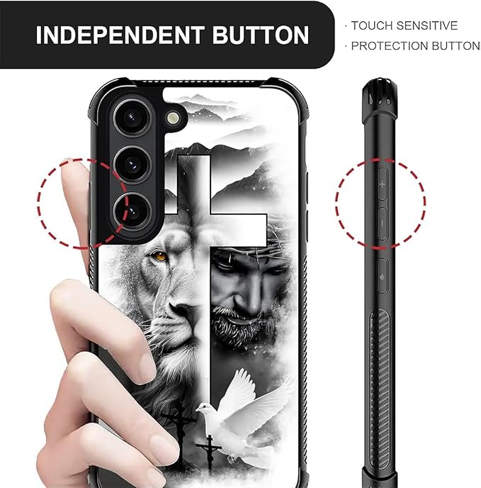 for Samsung Galaxy S23 Case, Lion Cross Jesus Christ Dove Pattern Graphic Design Girl Boy Soft Silicone Hard Acrylic Shock Protection for Samsung Galaxy S23