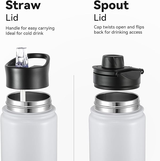 16 oz Insulated Water Bottle with Straw Lids, Stainless Steel Kids Water Bottles for School, Double Wall Vacuum Metal Water Bottle with Straw & Wide Mouth Lid, Polar 4 Pack