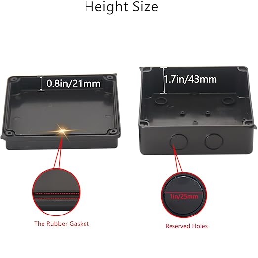 Junction Box, 2Pcs Reserved Holes Electrical Boxes Waterproof IP65 ABS Plastic Electrical Power Cord Enclosure Project Box Black 5.9 x 5.9 x 2.8 inch(150x150x70mm)