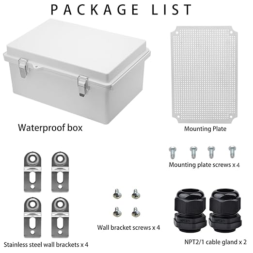 Outdoor Waterproof Electrical Box Junction Box Weatherproof IP67 ABS Plastic Enclosure Switch Router Project Box Electronics Enclosure with Mounting Plate Wall Bracket Grey 11.4"x7.5"x5.5"