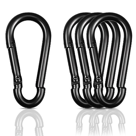 Black Carabiner, Heavy Duty Galvanized Steel Spring Snap Hook Carabiner Clips with 1350LBS Holding Capacity, Ideal for Outdoor, Hammock, Swing and Travel (4PCS M14 5.5Inch)