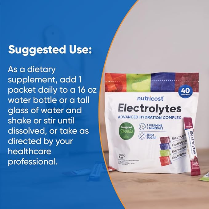 Nutricost Electrolytes Complex, Variety Pack Flavored, 40 Stickpacks - Advanced Hydration Complex