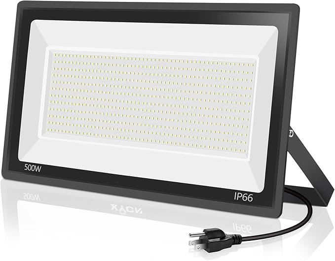 YANYCN 500W LED Flood Light Outdoor,2750W Equivalent Super Bright FloodLight with Plug,58600LM 5000K Daylight White IP66 Waterproof Commercial Lighting for Sports Fields,Counts,Arena,Stadium