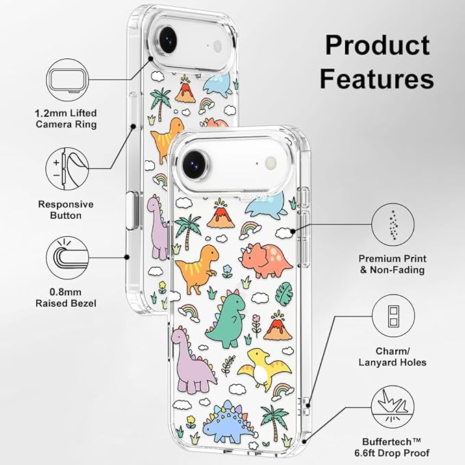 MOSNOVO for iPhone Air Case | Military Grade 6.6ft Drop Tested | Camera Control | Clear with Dinosaur Land Design