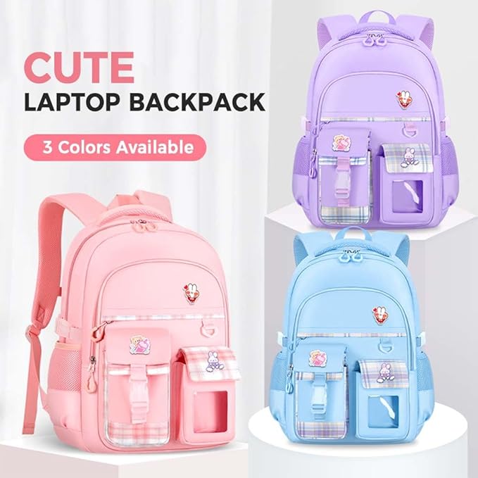 Cute Backpack for Teen Girls Kids Kawaii Bookbag Elementary Middle School Student Back Packs Aesthetic Travel Daypack Ages 6-8 8-10 10-12 (Blue,L)