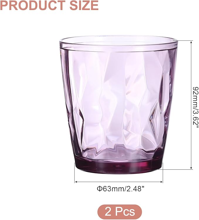 uxcell 10oz Acrylic Drinking Glasses, 2Pcs Plastic Reusable Tumblers Drinkware Unbreakable Water Glasses Cups Stackable & Dishwasher Safe for Home Outdoors Restaurant, Purple