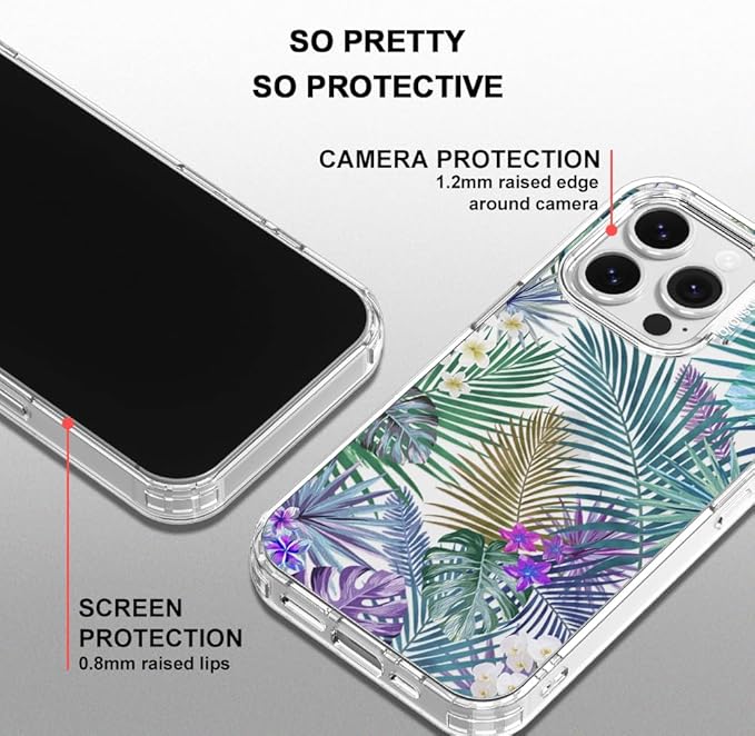 MOSNOVO Case for iPhone 16 Pro, [Buffertech 6.6ft Military-Grade Drop Protection] [Anti Peel Off Tech] Clear TPU Bumper Phone Case Cover Design - Tropical Rainforests