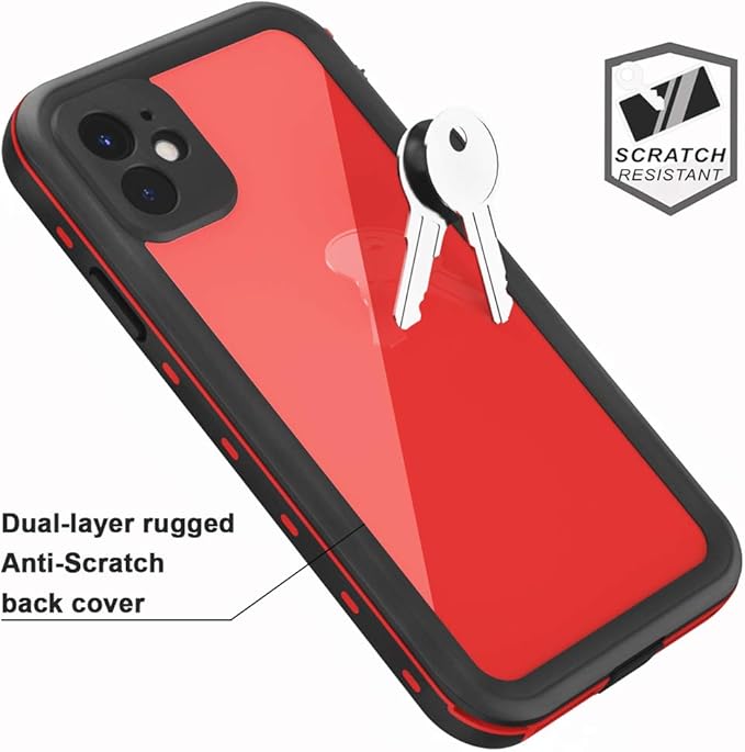 for iPhone 11 Waterproof Case with Screen Protector Full Body Protector Shockproof Dustproof Dirtproof Heavy Duty IP68 Waterproof Case for iPhone 11(6.1inch) (Red)