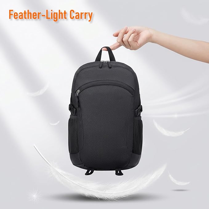 Lightweight Hiking Backpack 30L Packable Foldable Daypack Collapsible Travel Bag Water-Resistant for Women Men (Black)