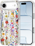 MOSNOVO for iPhone Air Case | Military Grade 6.6ft Drop Tested | Camera Control | Clear with Wildflower Meadow Design