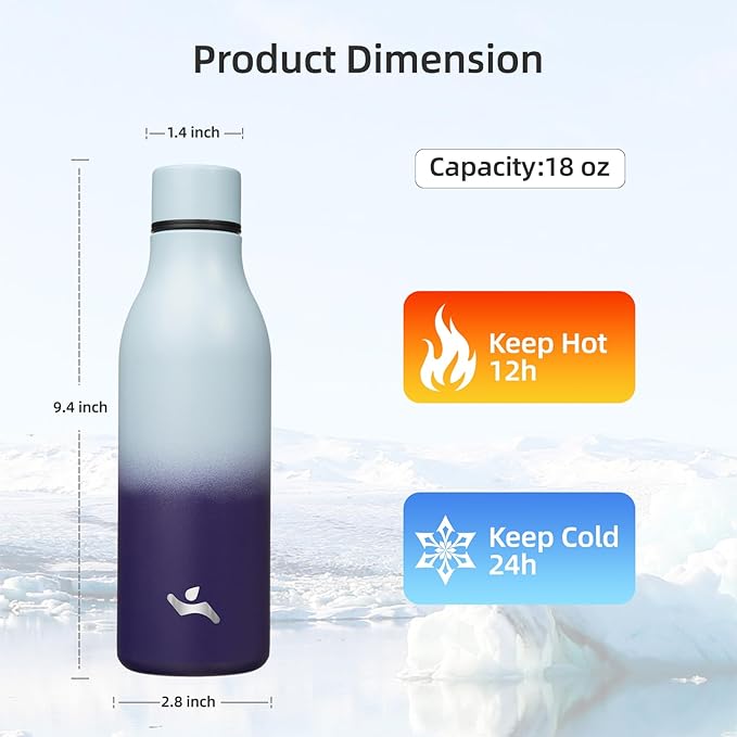 Konokyo Insulated Water Bottle with Strap,18 oz Double Wall Stainless Steel Vacuum Bottles Metal Water Flask,Ocean Dream