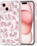 MOSNOVO Case for iPhone 15, [Buffertech 6.6ft Military-Grade Drop Protection] [Anti Peel Off Tech] Clear TPU Bumper Phone Case Cover Design - Pink Axolotl