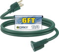 6ft Outdoor Extension Cord - 16/3 Heavy Duty SJTW Waterproof Green Electrical Cable with 3 Prong Grounded Plug for Safety, Great for Lawn and Major Appliances