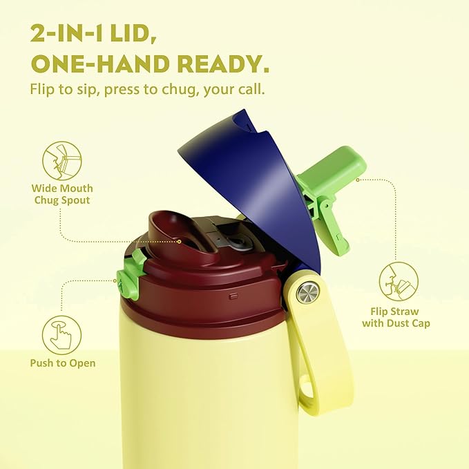 POWCAN 18 oz Insulated Stainless Steel Water Bottle: 2-in-1 Push-Button Spout & Quick-Flip Straw, Leakproof, Cold 24Hrs, Lockable, Fits Car Cup Holder, Ideal for Travel, Sports, Gift (Infinity Beam)