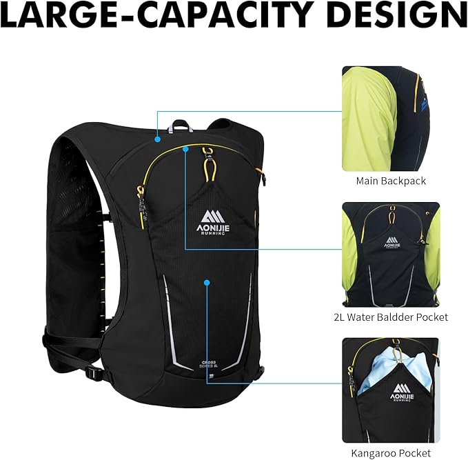 AONIJIE Running Hydration Vest for Men & Women, 8L Hydration Backpack, Multiple Pocket Designs for Water Bottles/Bladders, Lightweight Breathable for Hiking, Climbing, Marathon & Cycling