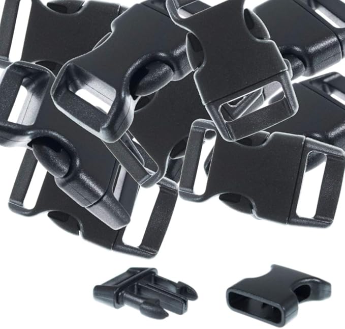 Black Plastic Side Release Buckles for Paracord Bracelets (5/8 Inch, 50 Pack)