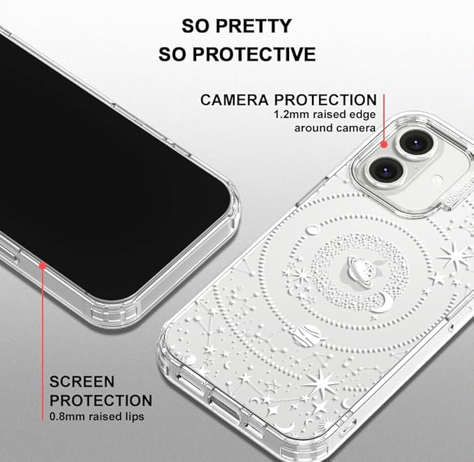 MOSNOVO Case for iPhone 16 Plus, [Buffertech 6.6ft Military-Grade Drop Protection] [Anti Peel Off Tech] Clear TPU Bumper Phone Case Cover Design - Galaxy