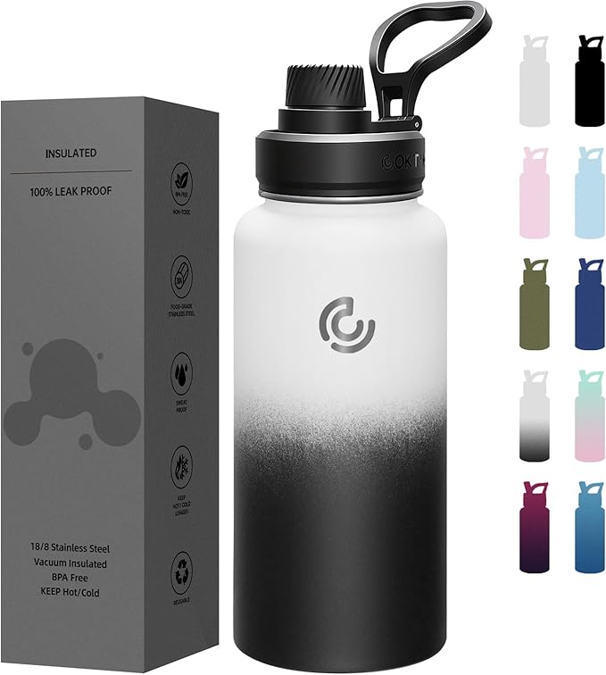 Sports Water Bottle 32oz, Insulated Water Bottle with Handle,Stainless Steel,Simple Modern,Suitable for Travel, School, Boy, Girl(Day & Night)