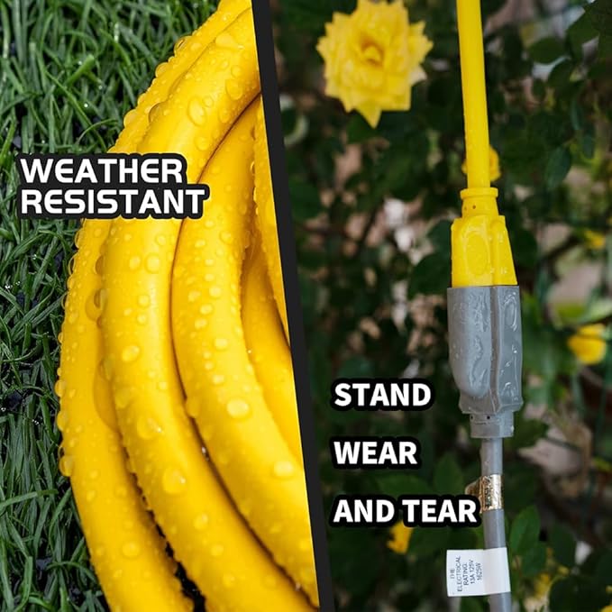 Indoor/Outdoor Extension Cord, 12 Gauge 6FT Yellow 3 Prong Heavy Duty, Weatherproof, UL Certified, 15A Power Cord for Outdoor Lights, Appliances, Lawn