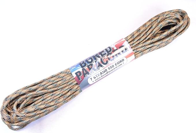 BORED? PARACORD! 550 lb Paracord – Ideal for Crafting, DIY Projects, Camping, Military & Active Outdoors – 300+ Colors – Tactical Parachute Cord Type III – Strong - Tri-Color Camo 100 Feet