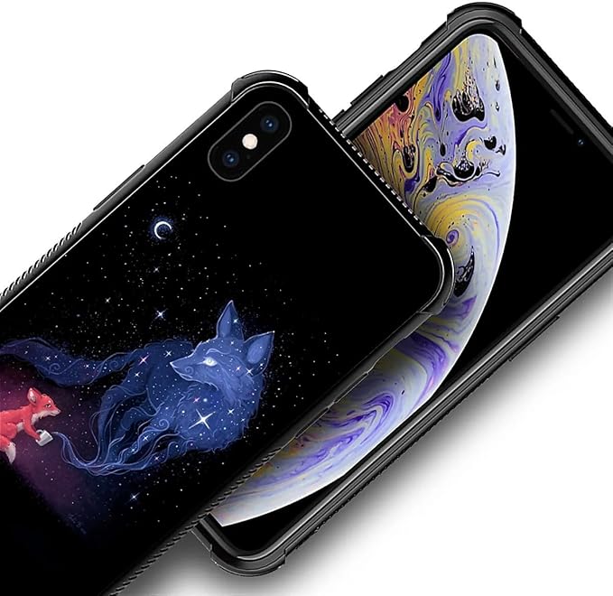 for iPhone Xs Max Case, Galaxy Fox Wolf Pattern Graphic Design Girl Boy Soft Silicone Hard Acrylic Shock Protection for iPhone Xs Max