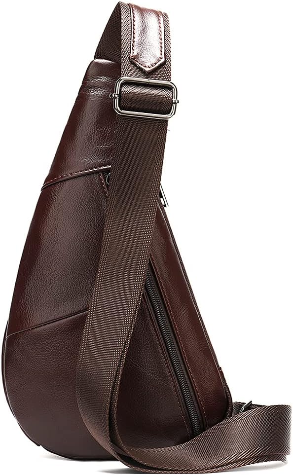 Leather Crossbody Sling Bag for Men Women Single Shoulder Chest Pack Backpack Outdoor Travel Camping Casual Daypack, Coffee
